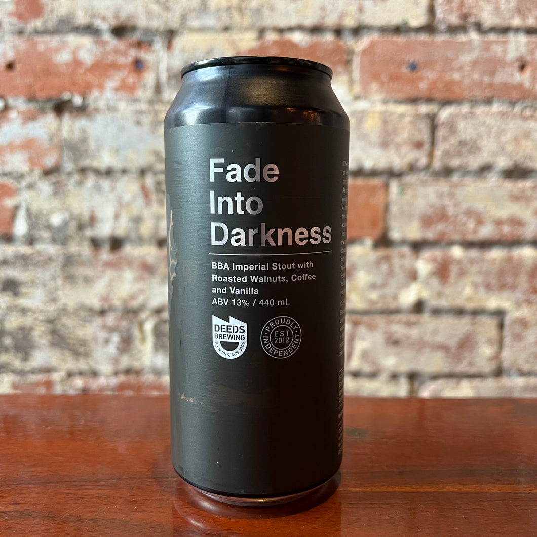 Deeds Fade into Darkness BBA Imperial Stout with Roasted Walnuts, Coffee and Vanilla