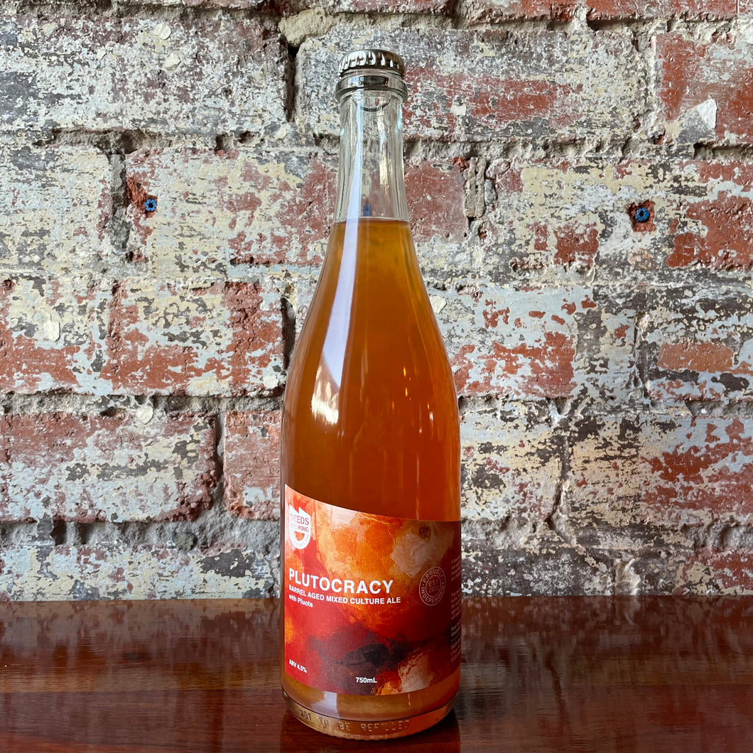 Deeds Plutocracy Barrel Aged Mixed Culture Ale with Pluots