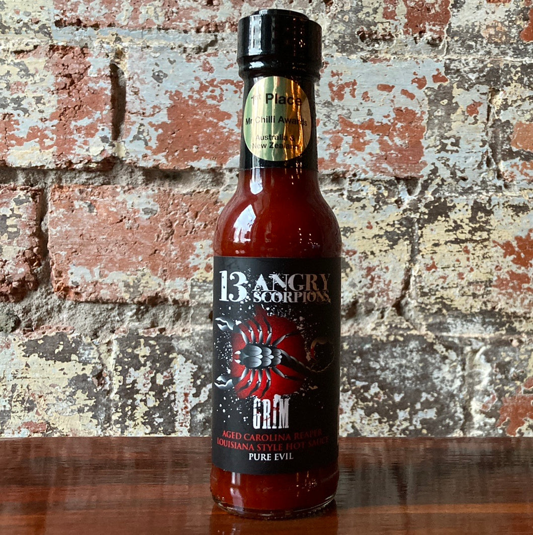 13 Angry Scorpions Grim Aged Carolina Reaper Louisiana Style Hot Sauce